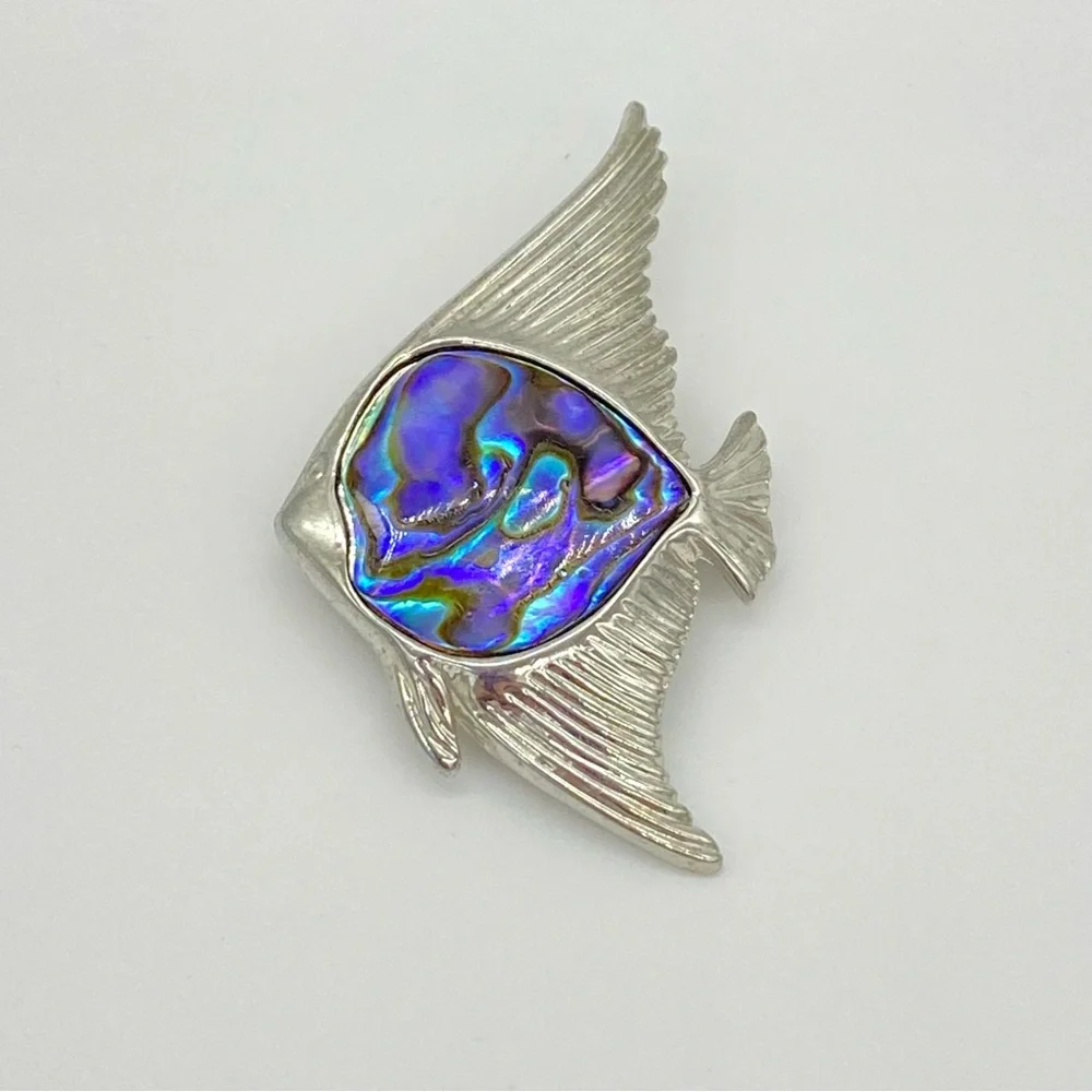 Abalone Shell & Silver Tone Fish Brooch - Picture 2 of 5